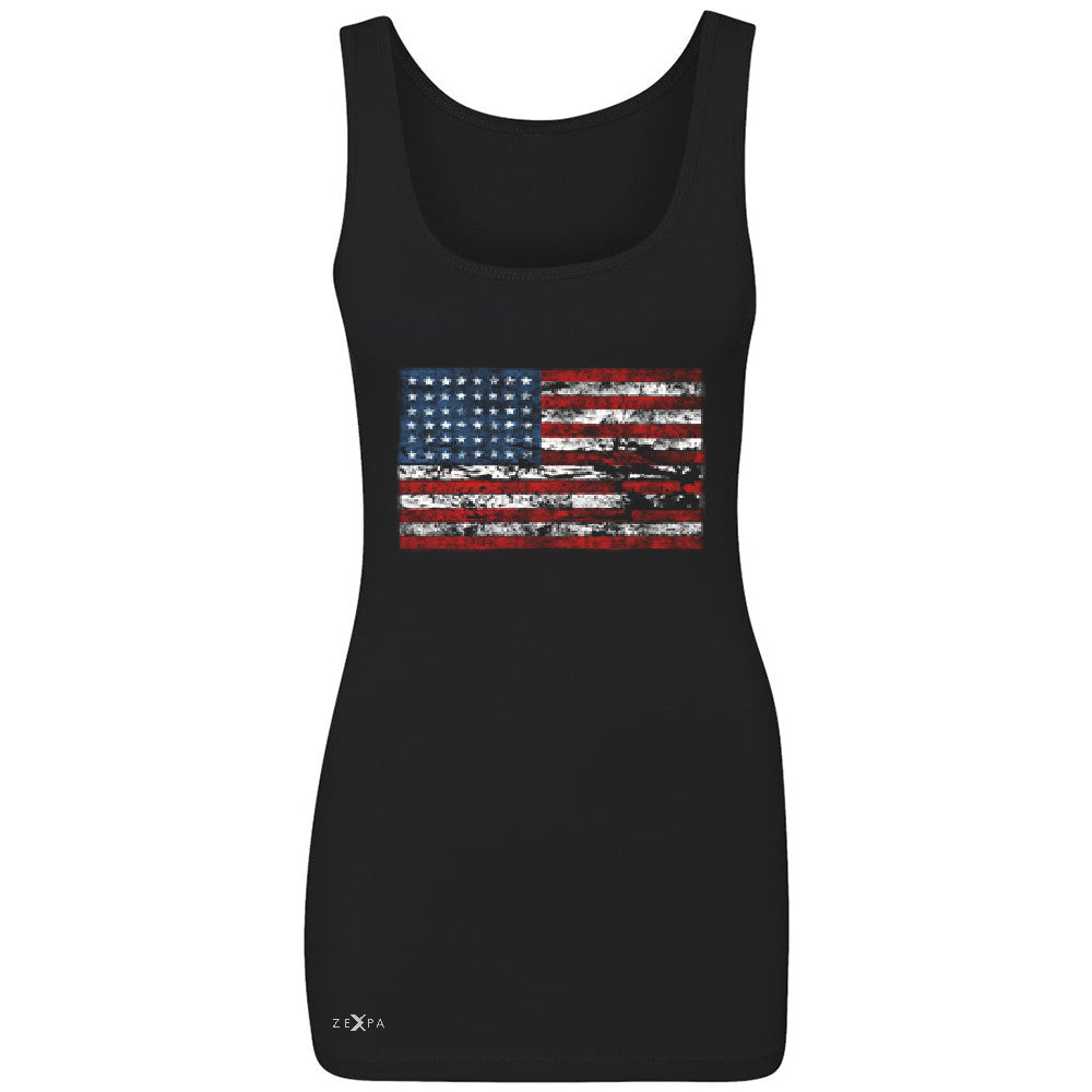 Distressed Atilt American Flag USAÂ  Women's Tank Top Patriotic Sleeveless - Zexpa Apparel - 1