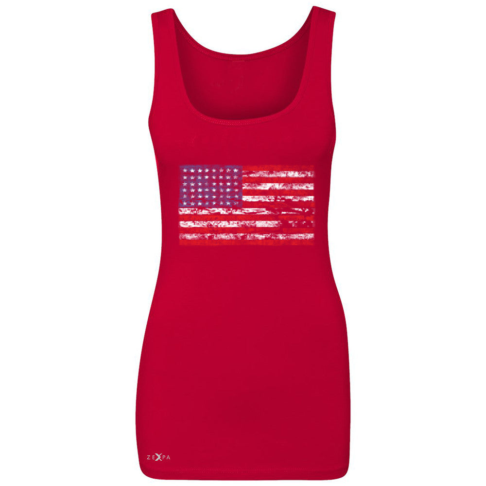 Distressed Atilt American Flag USAÂ  Women's Tank Top Patriotic Sleeveless - Zexpa Apparel - 3