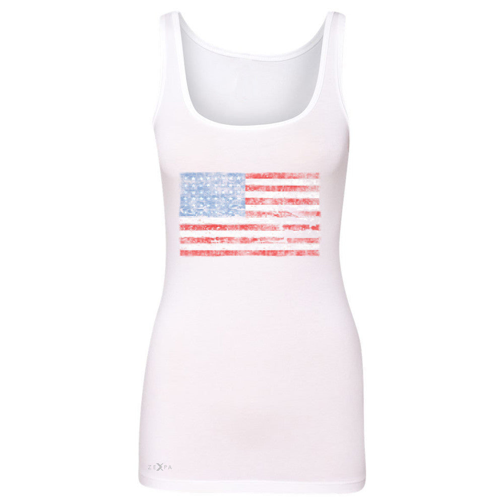Distressed Atilt American Flag USAÂ  Women's Tank Top Patriotic Sleeveless - Zexpa Apparel - 4