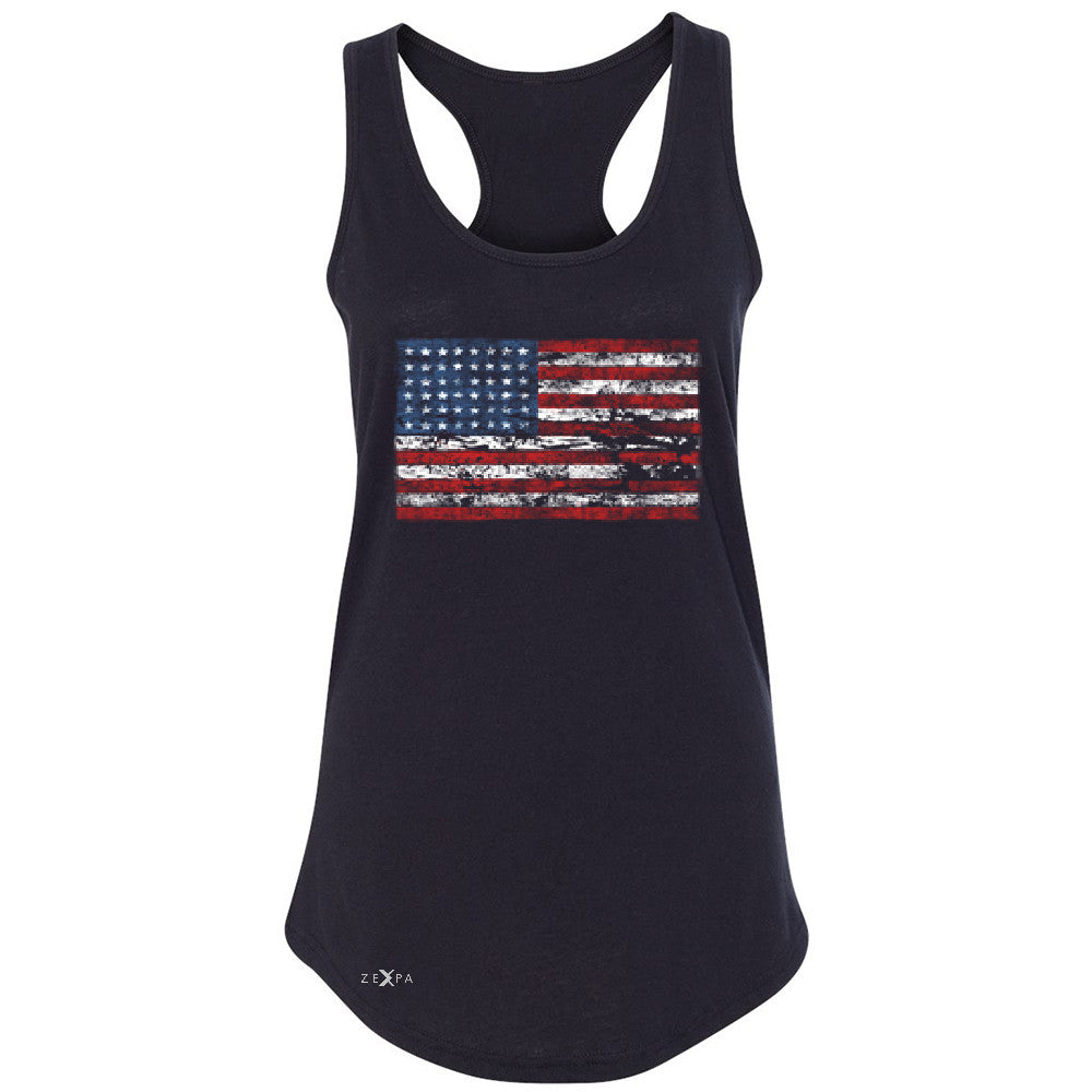 Distressed Atilt American Flag USAÂ  Women's Racerback Patriotic Sleeveless - Zexpa Apparel - 1