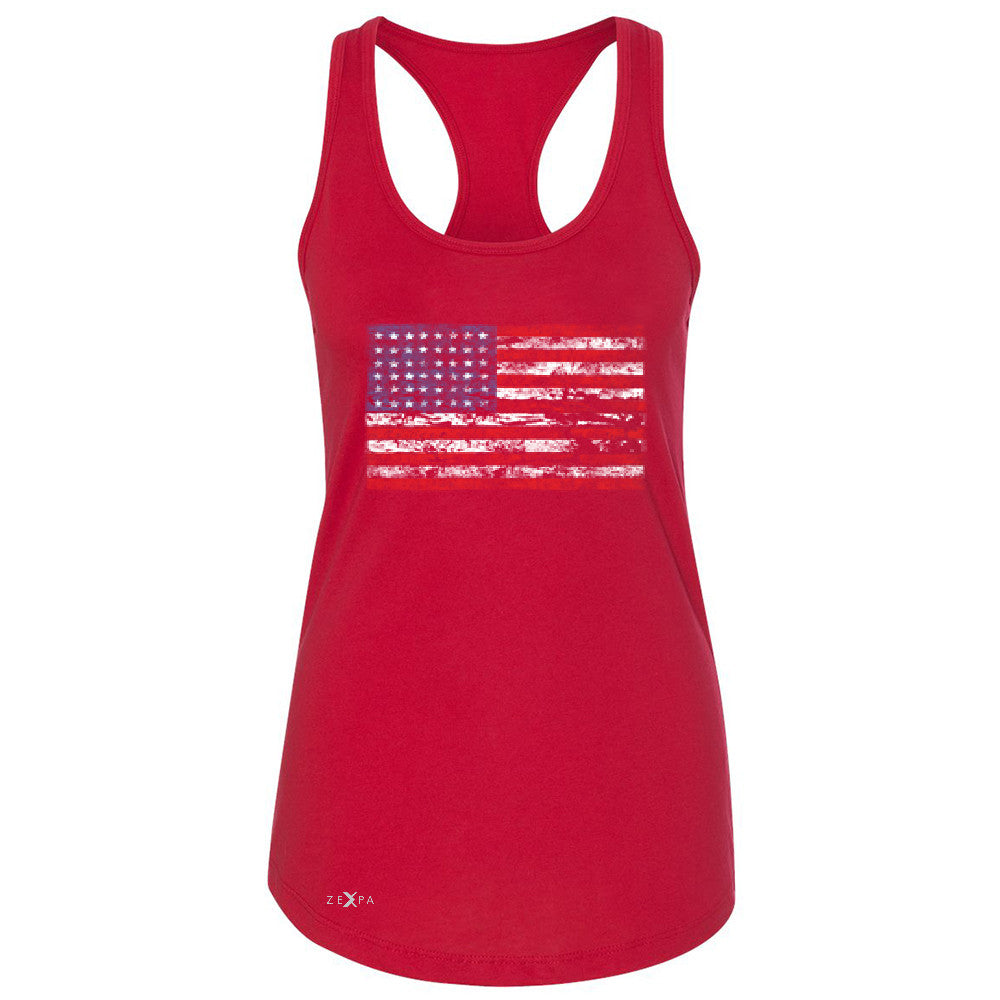 Distressed Atilt American Flag USAÂ  Women's Racerback Patriotic Sleeveless - Zexpa Apparel - 3