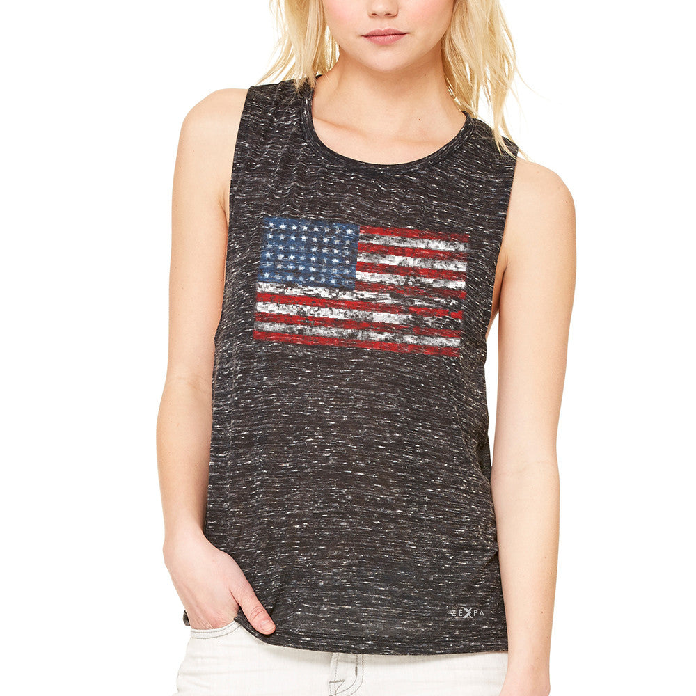 Distressed Atilt American Flag USAÂ  Women's Muscle Tee Patriotic Tanks - Zexpa Apparel - 3