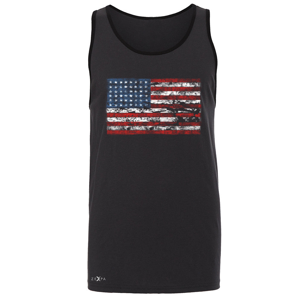 Distressed Atilt American Flag USAÂ  Men's Jersey Tank Patriotic Sleeveless - Zexpa Apparel - 3