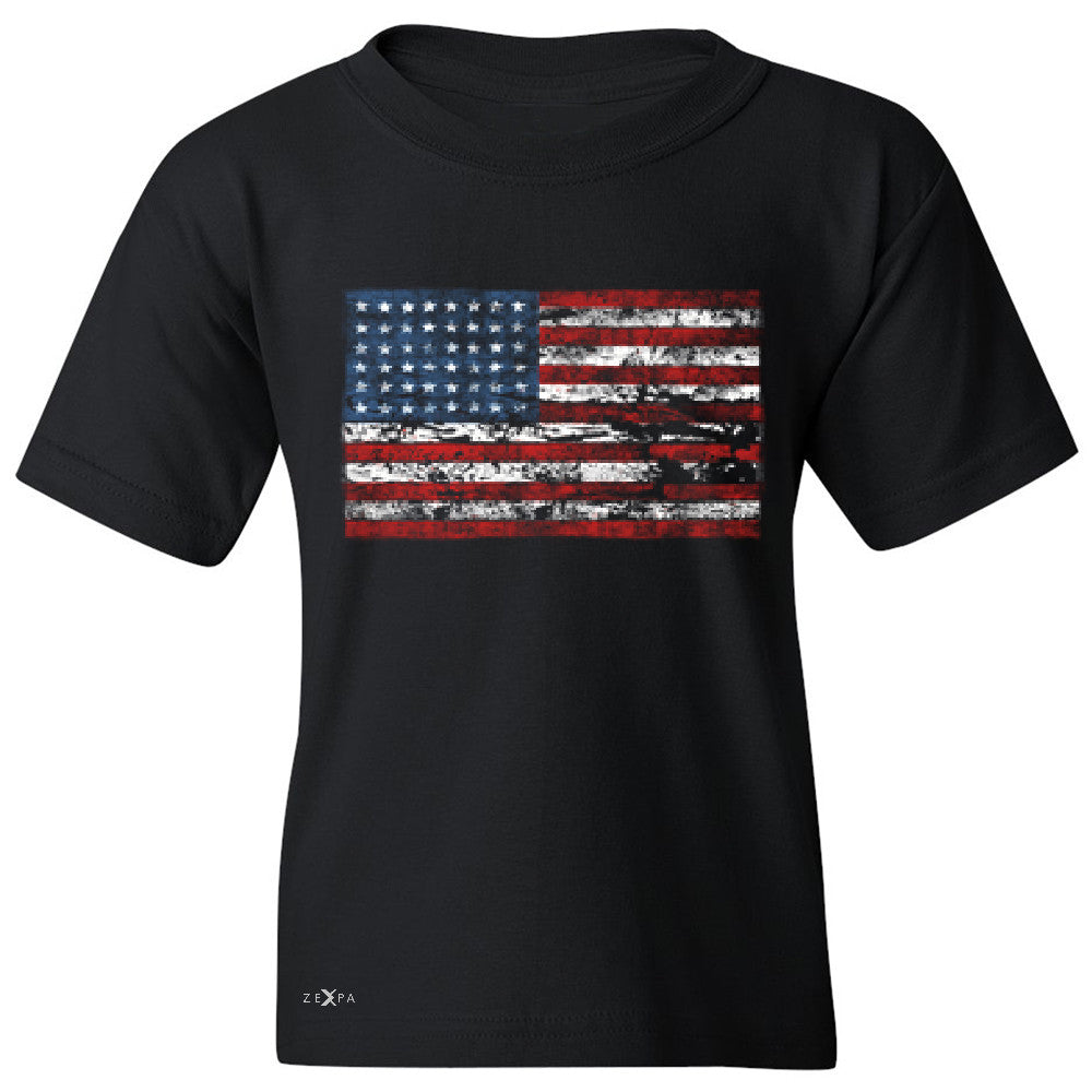 Distressed Atilt American Flag USAÂ  Youth T-shirt Patriotic Tee - Zexpa Apparel - 1