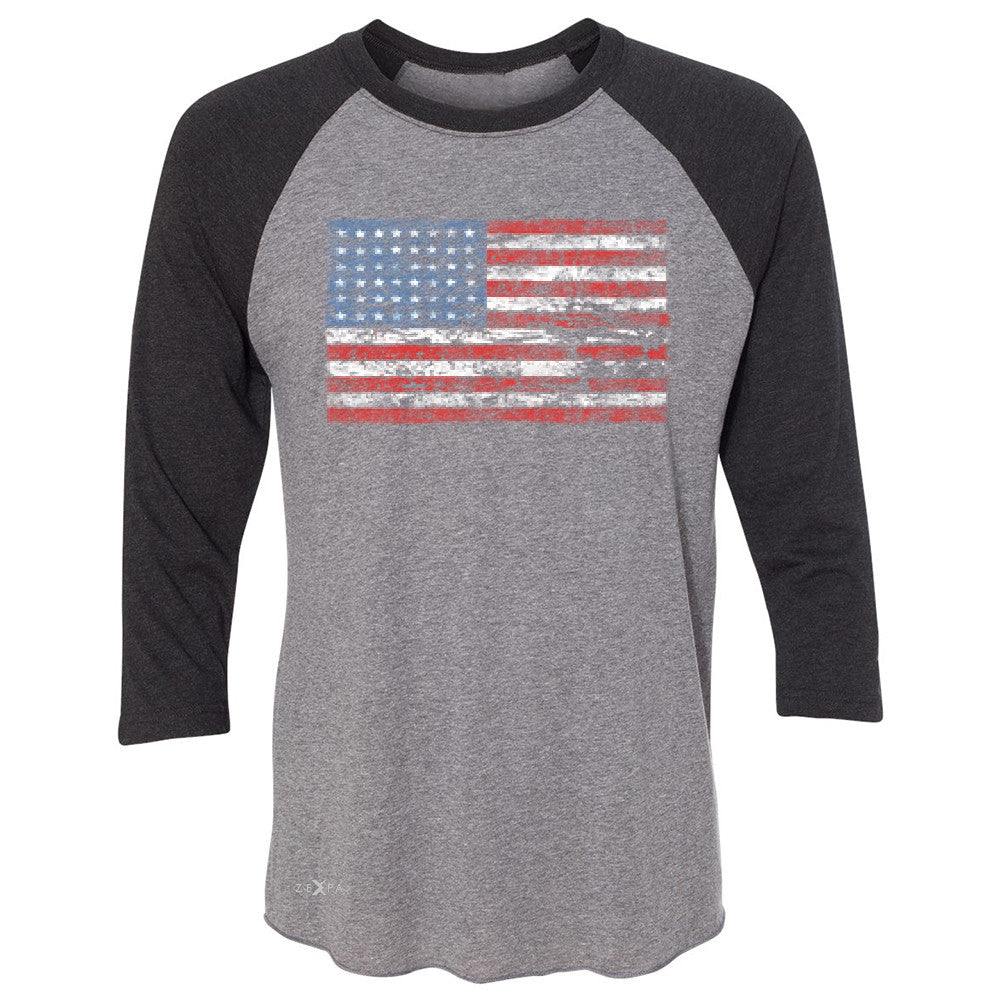 Distressed Atilt American Flag USAÂ  3/4 Sleevee Raglan Tee Patriotic Tee - Zexpa Apparel - 1