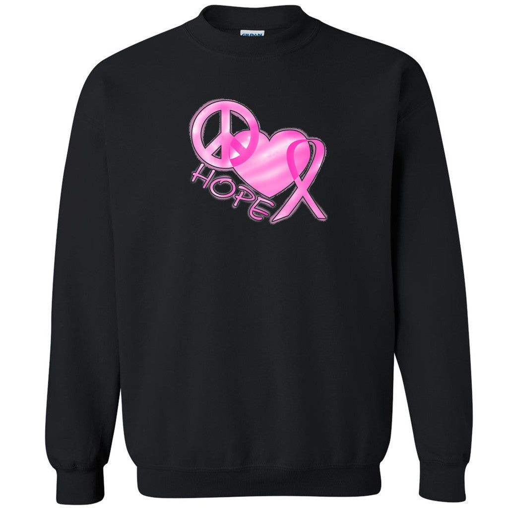 Peace Hearth Ribbon Hope Unisex Crewneck Breast Cancer Month Sweatshirt - Zexpa Apparel