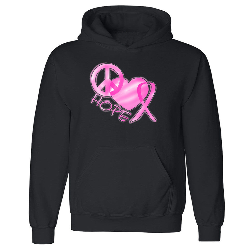 Zexpa Apparelâ„¢ Peace Hearth Ribbon Hope Unisex Hoodie Breast Cancer Month Hooded Sweatshirt