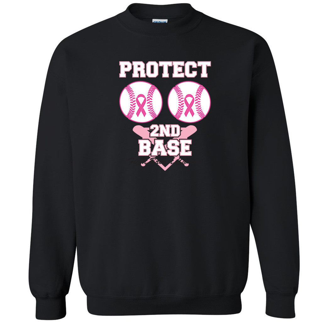 Protect Second Base Unisex Crewneck Breast Cancer Awareness Run Sweatshirt - Zexpa Apparel