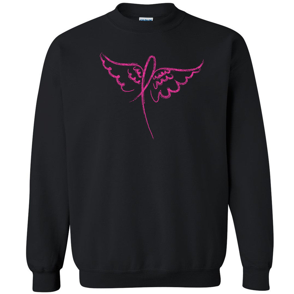 Angel Wings Pink Ribbon Unisex Crewneck Breast Cancer Awareness Sweatshirt - Zexpa Apparel Halloween Christmas Shirts