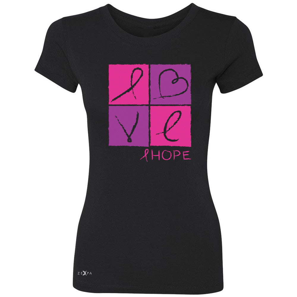 Hope Love Women's T-shirt Breast Cancer Awareness Month Support Tee - Zexpa Apparel - 1