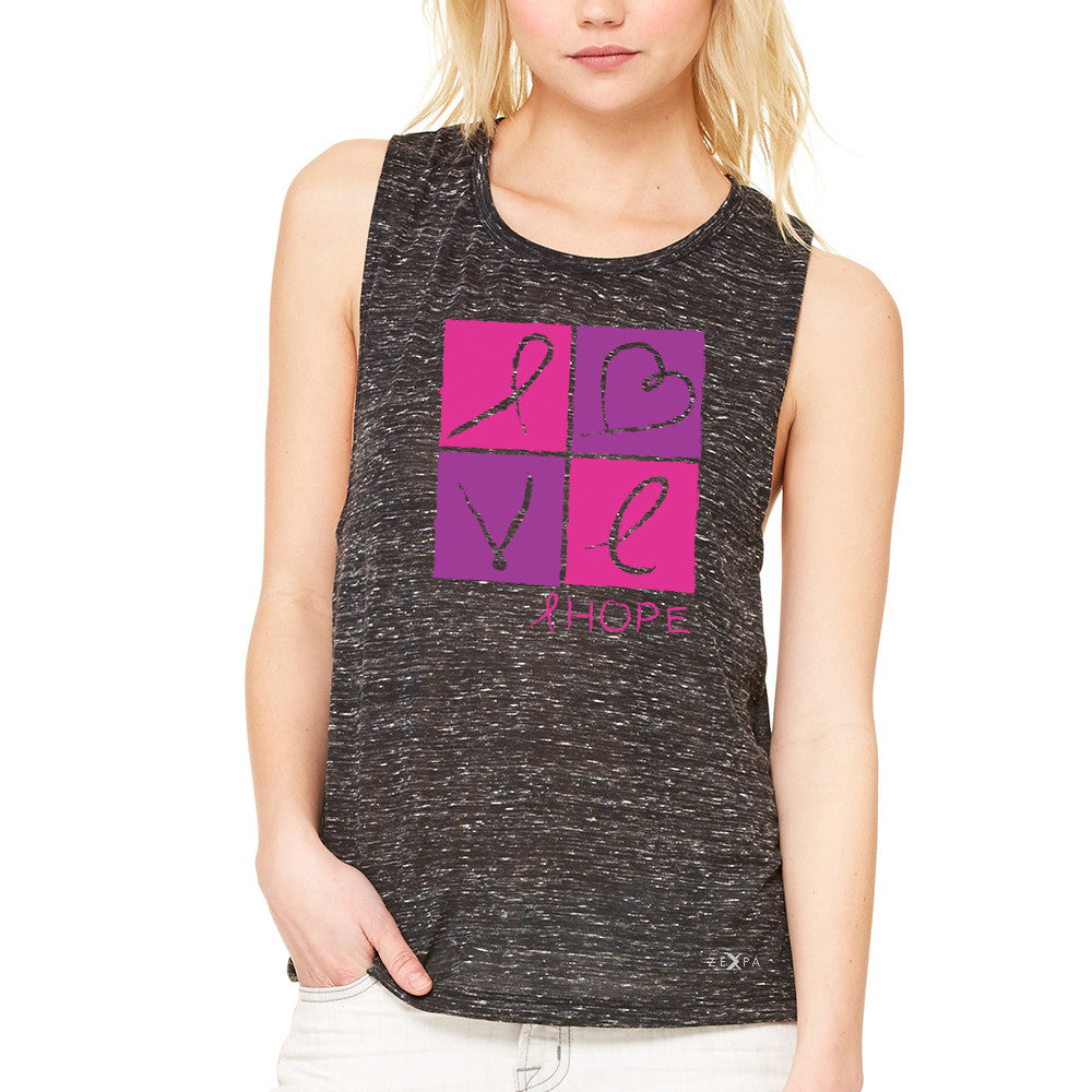 Hope Love Women's Muscle Tee Breast Cancer Awareness Month Support Tanks - Zexpa Apparel - 3