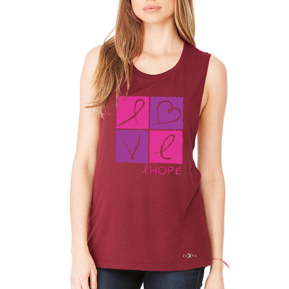 Hope Love Women's Muscle Tee Breast Cancer Awareness Month Support Tanks - Zexpa Apparel - 4