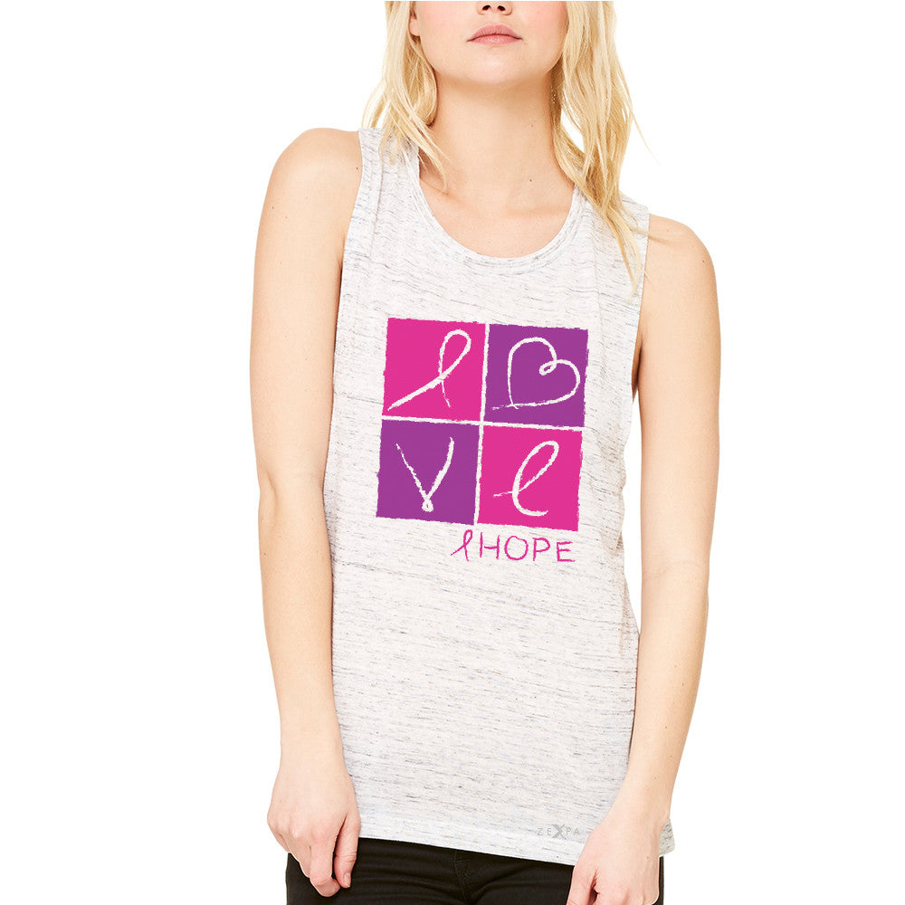 Hope Love Women's Muscle Tee Breast Cancer Awareness Month Support Tanks - Zexpa Apparel - 5