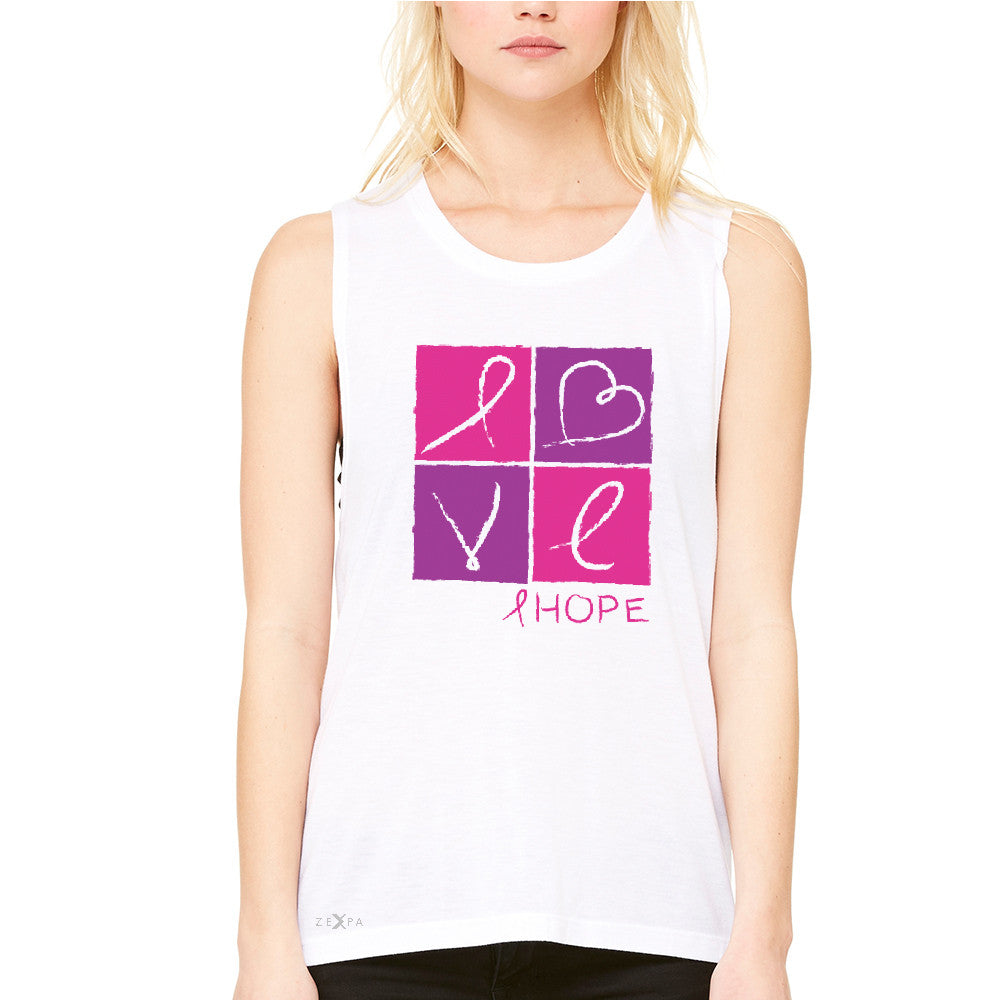 Hope Love Women's Muscle Tee Breast Cancer Awareness Month Support Tanks - Zexpa Apparel - 6