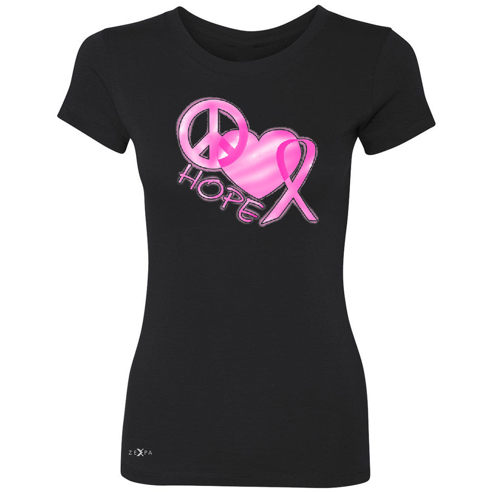 Hope Peace Ribbon Heart Women's T-shirt Breast Cancer Awareness Tee - Zexpa Apparel - 1