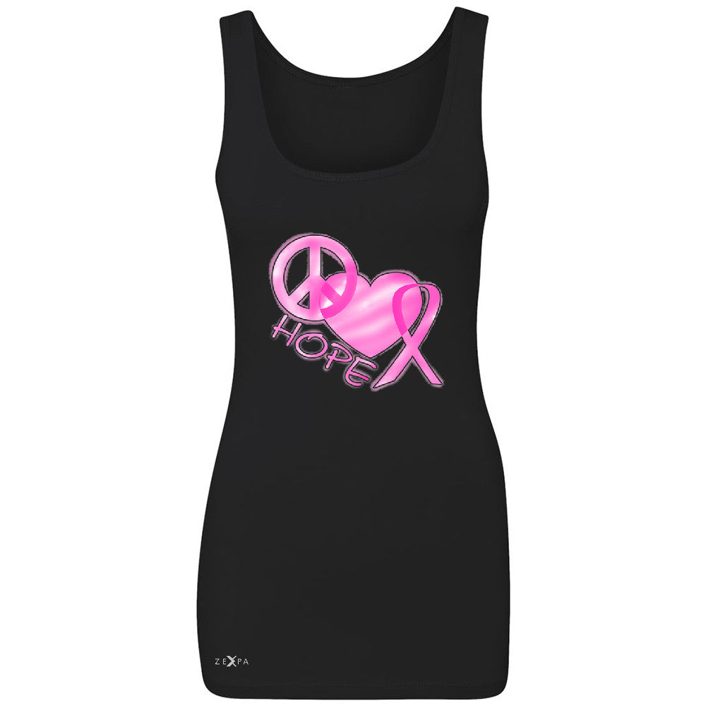 Hope Peace Ribbon Heart Women's Tank Top Breast Cancer Awareness Sleeveless - Zexpa Apparel - 1