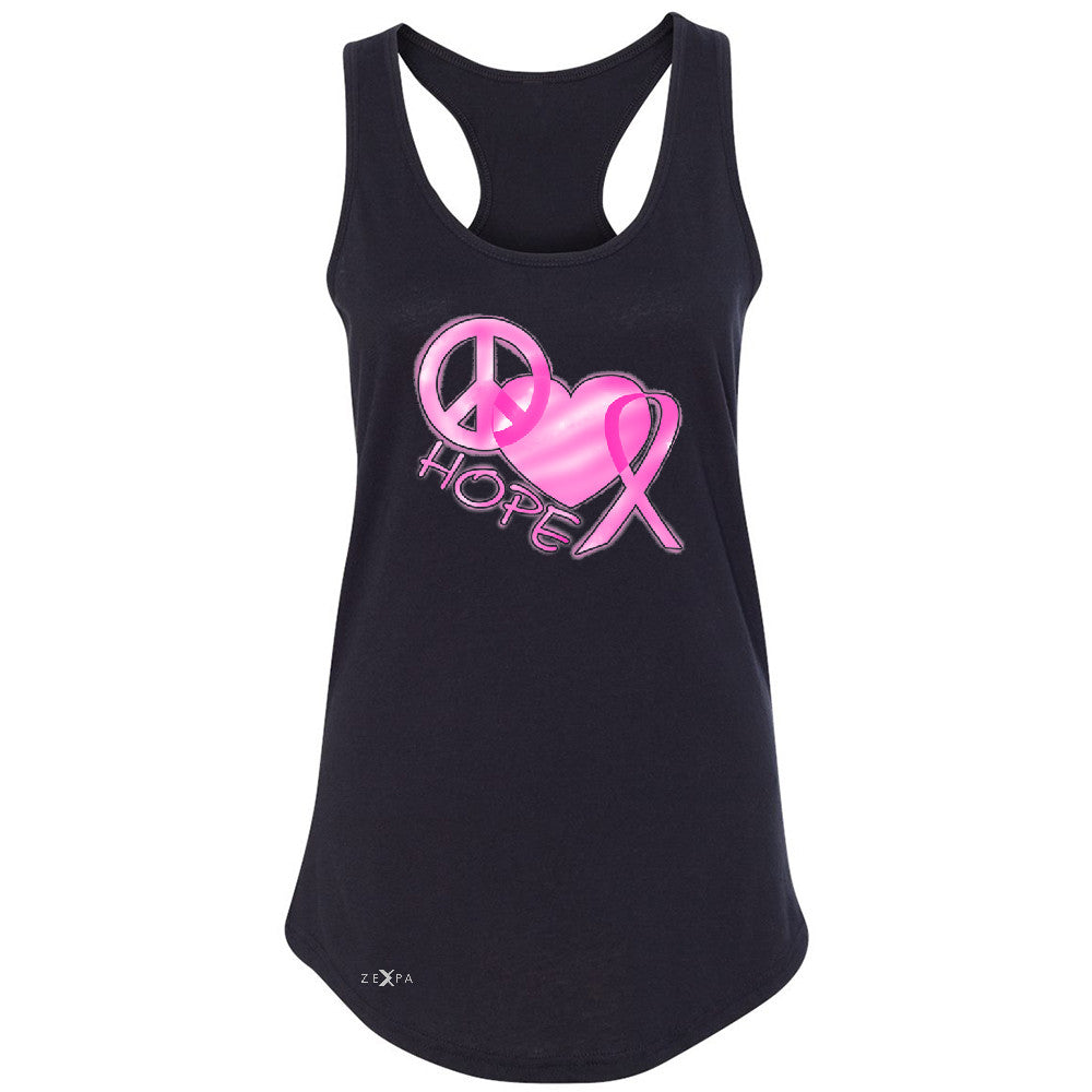 Hope Peace Ribbon Heart Women's Racerback Breast Cancer Awareness Sleeveless - Zexpa Apparel - 1