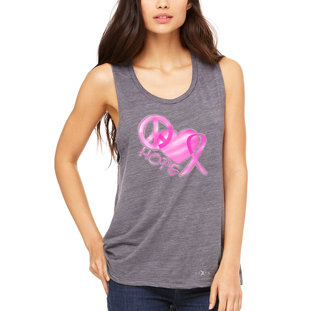 Hope Peace Ribbon Heart Women's Muscle Tee Breast Cancer Awareness Tanks - Zexpa Apparel - 2