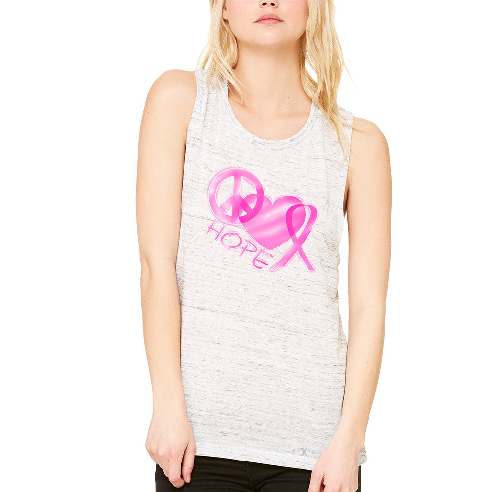 Hope Peace Ribbon Heart Women's Muscle Tee Breast Cancer Awareness Tanks - Zexpa Apparel - 5