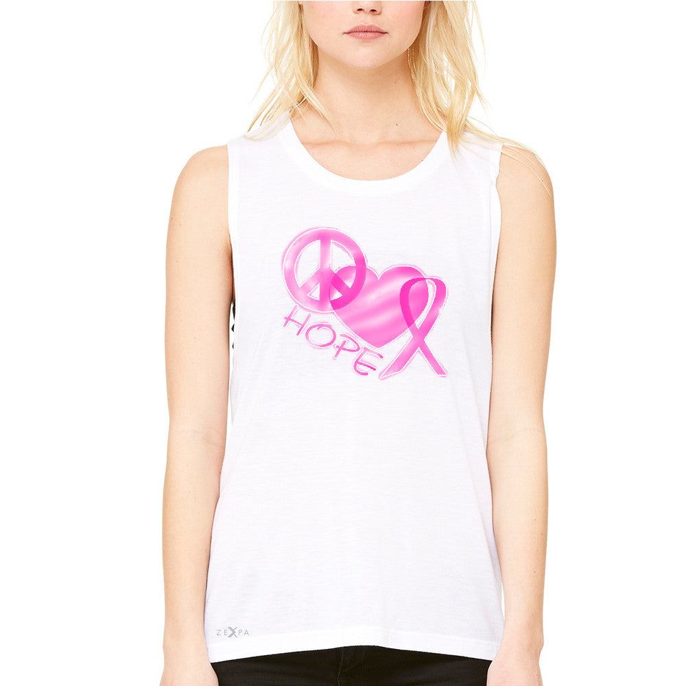 Hope Peace Ribbon Heart Women's Muscle Tee Breast Cancer Awareness Tanks - Zexpa Apparel - 6