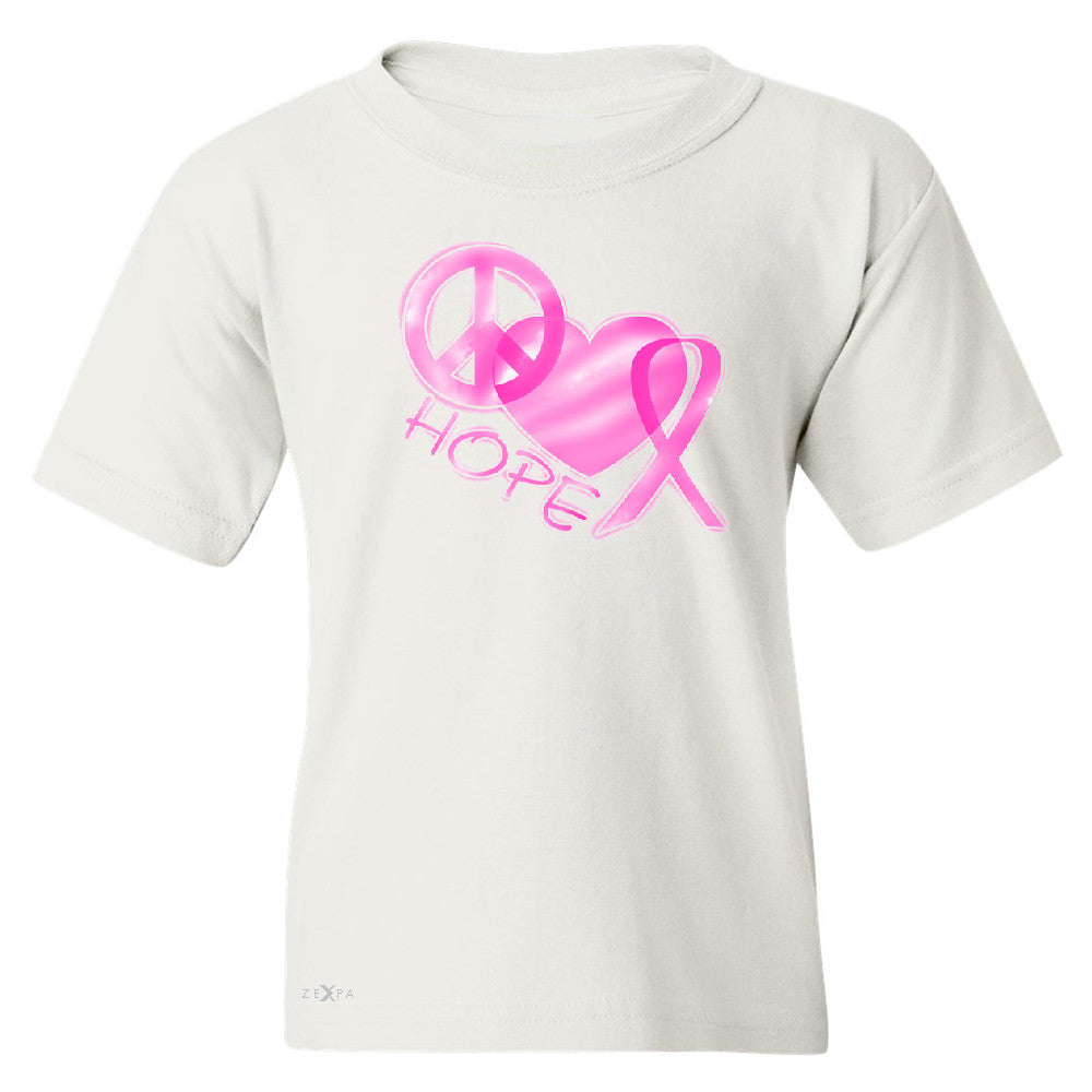 Hope Peace Ribbon Heart Youth T-shirt Breast Cancer Awareness Tee - Zexpa Apparel - 5