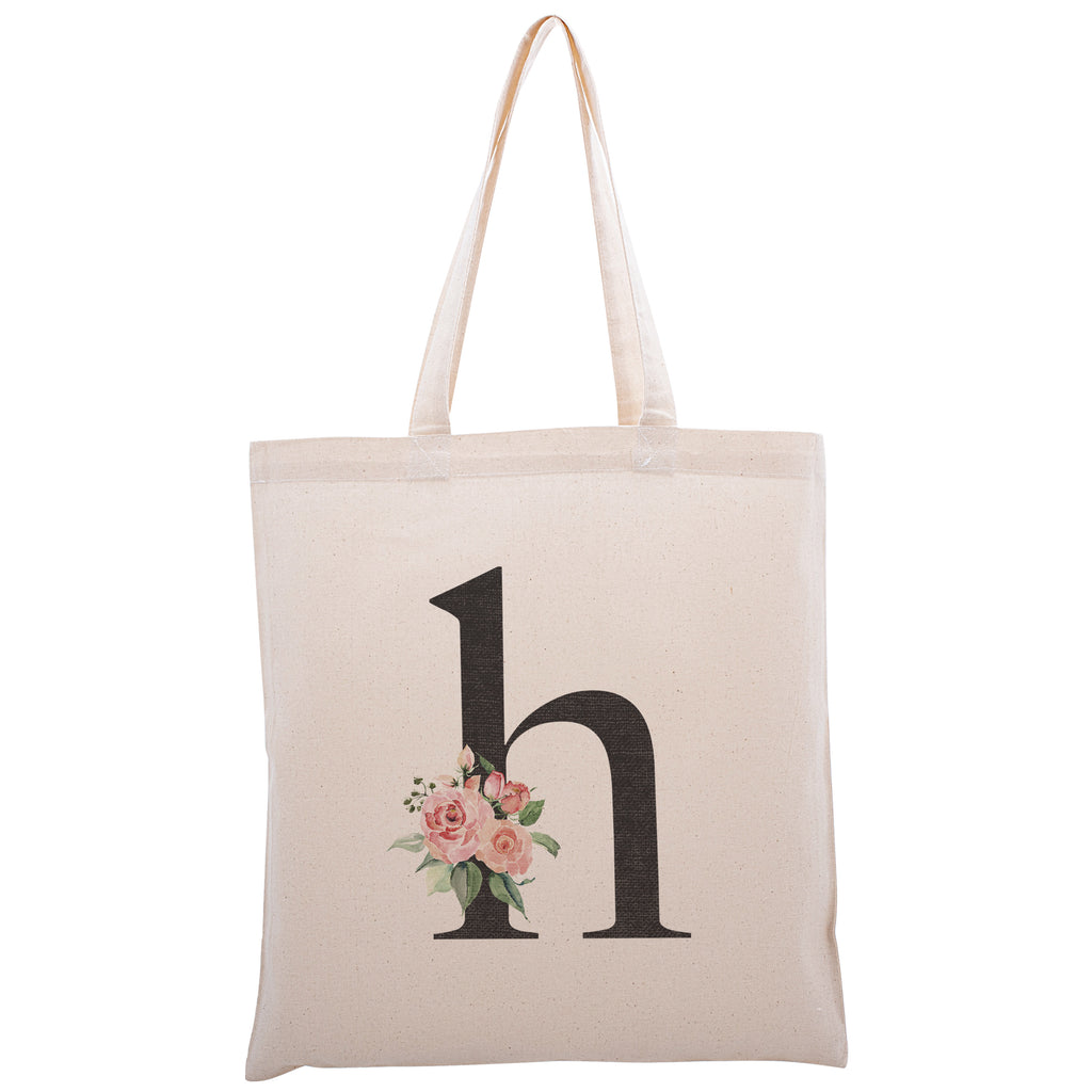 Personalized Floral Initial Cotton Canvas Tote Bag for Events Bachelorette Party Baby Shower Bridal Shower Bridesmaid Christmas Gift Bag | Totes for Yoga Pilates Gym Workout | Reusable Bags for Shool