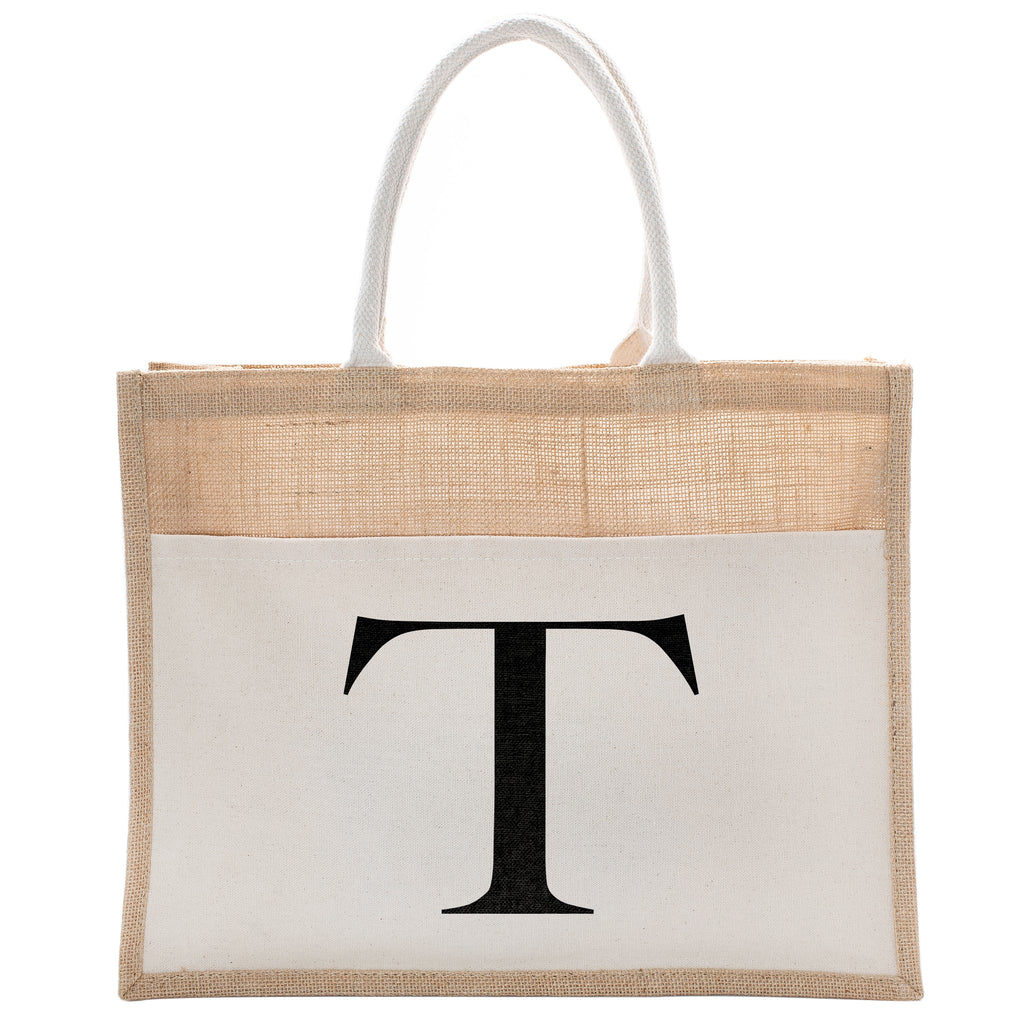 Daily Use Canvas Tote Bag With Initial For Beach Workout Yoga Vacation Gym | Luxury Totes Gift for Christmas Events and Parties