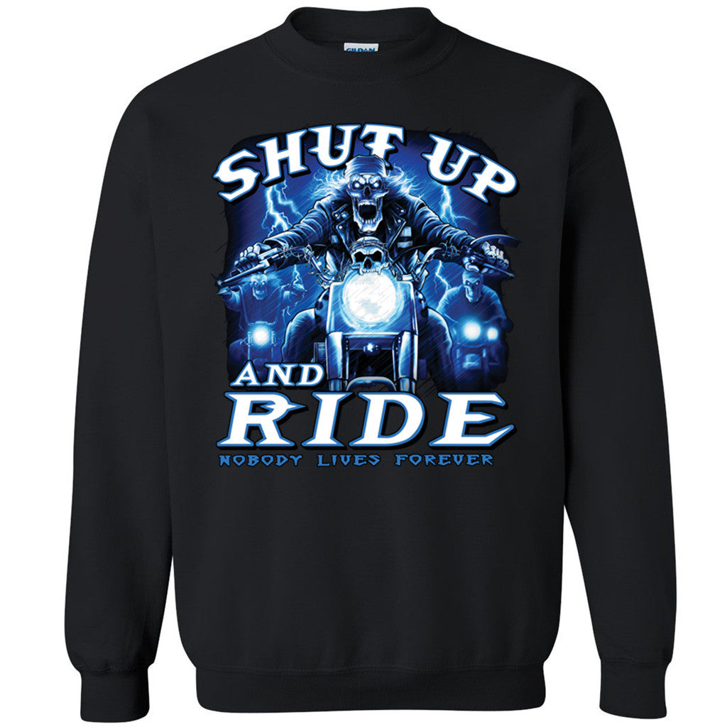 Shut Up and Ride Dead Biker Unisex Crewneck Sturgis Bike Rally Sweatshirt - Zexpa Apparel