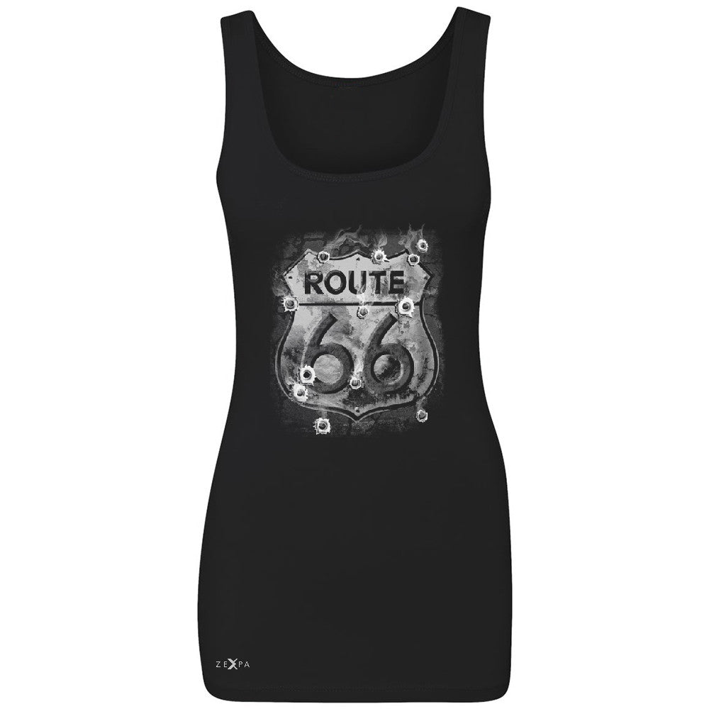Route 66 Bullet Holes Unisex - Women's Tank Top Highway Sign Sleeveless - Zexpa Apparel - 1