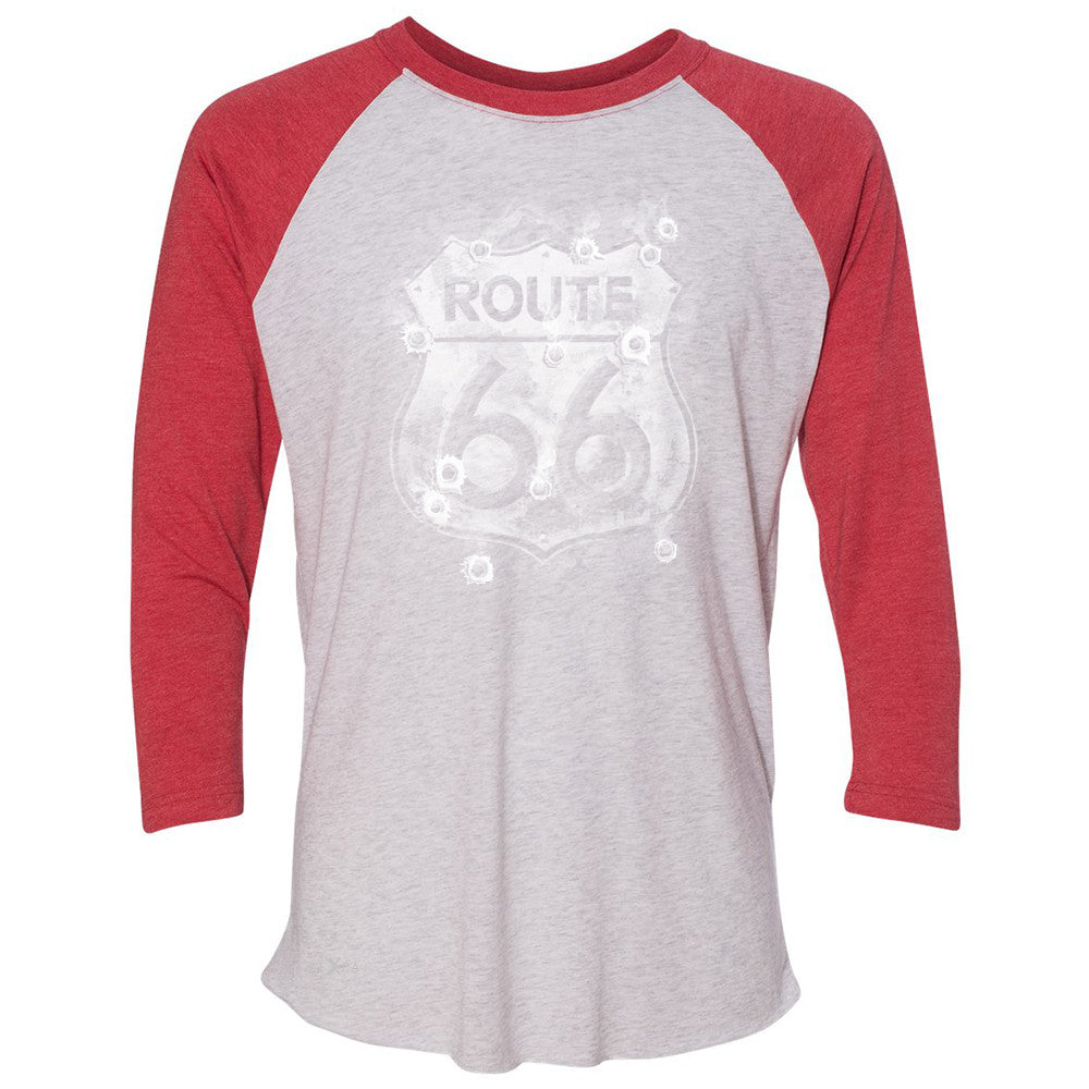 Route 66 Bullet Holes Unisex - 3/4 Sleevee Raglan Tee Highway Sign Tee - Zexpa Apparel - 2