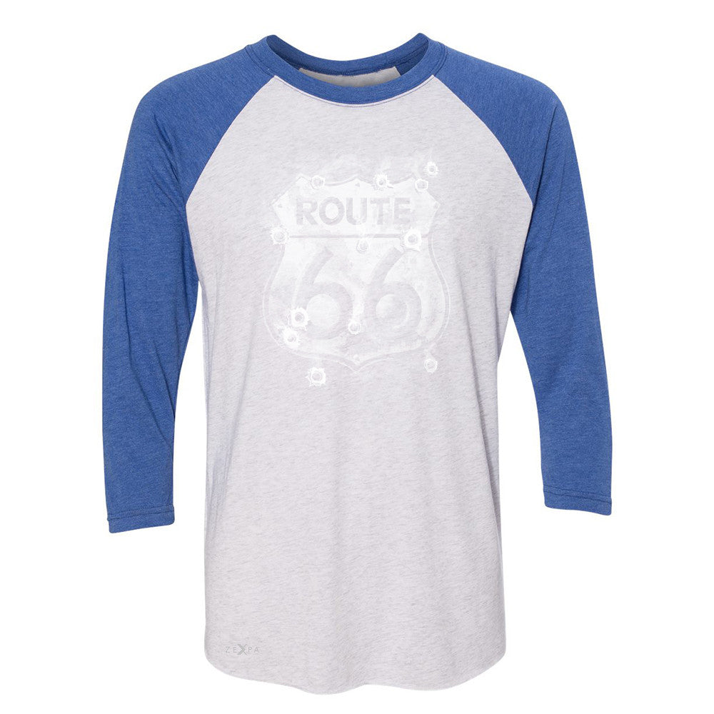 Route 66 Bullet Holes Unisex - 3/4 Sleevee Raglan Tee Highway Sign Tee - Zexpa Apparel - 3