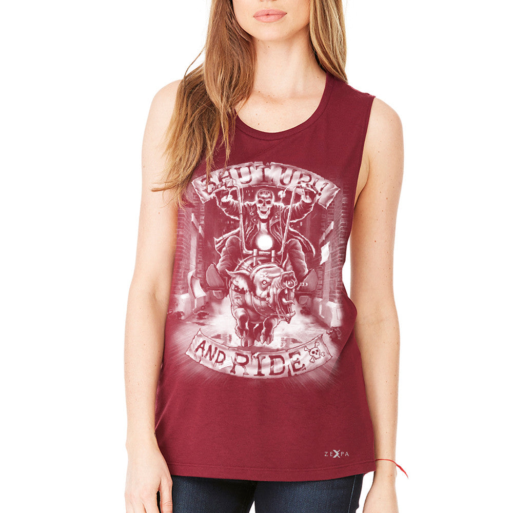 Shut Up and Ride Wild Boar Women's Muscle Tee Skeleton Tanks - Zexpa Apparel - 4