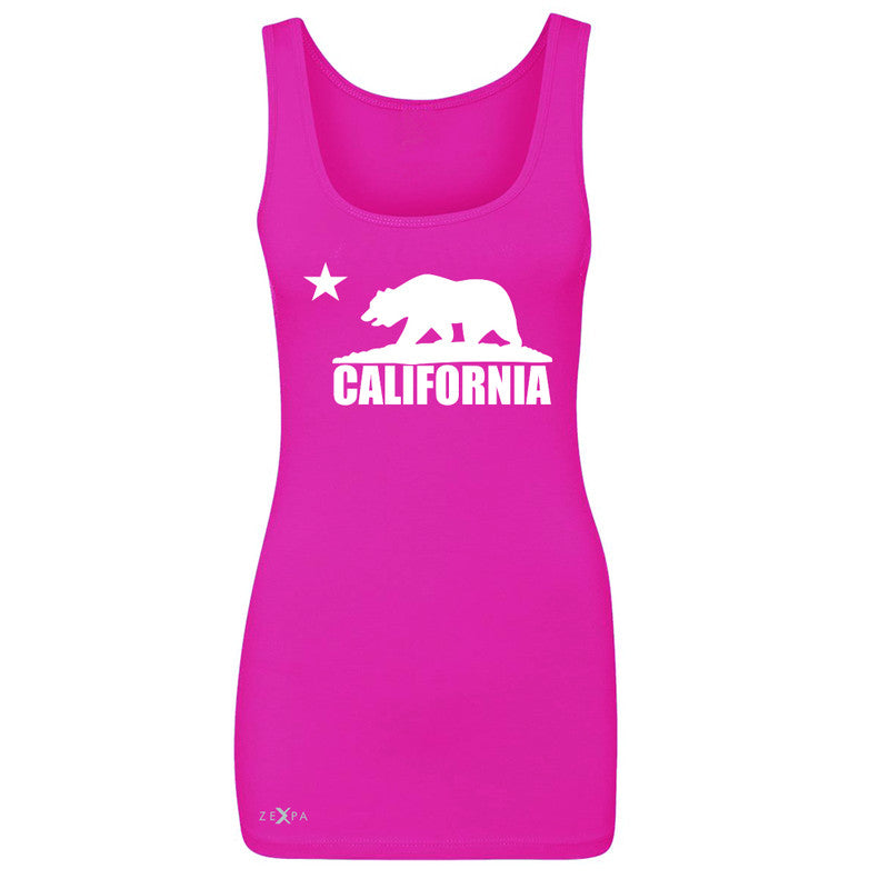 California Bear White Star Women's Tank Top State Flag Cali CA Sleeveless - Zexpa Apparel Halloween Christmas Shirts