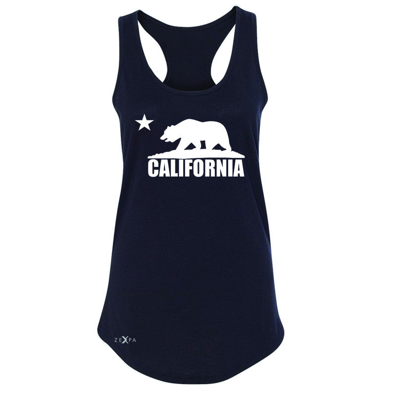 California Bear White Star Women's Racerback State Flag Cali CA Sleeveless - Zexpa Apparel Halloween Christmas Shirts