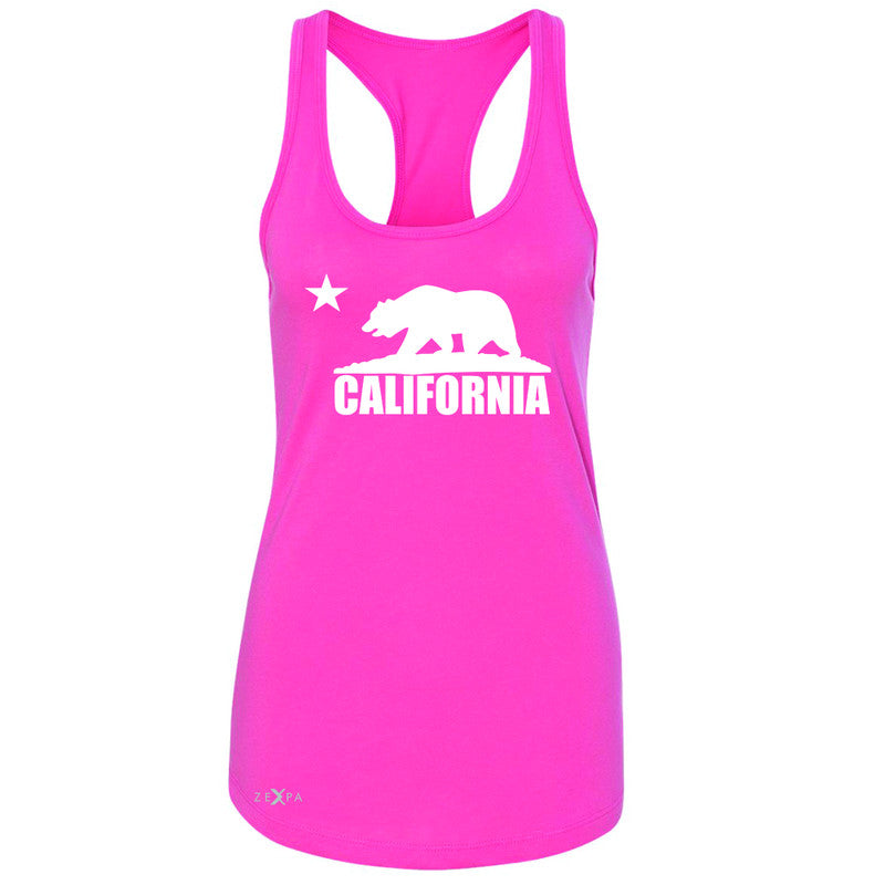 California Bear White Star Women's Racerback State Flag Cali CA Sleeveless - Zexpa Apparel Halloween Christmas Shirts