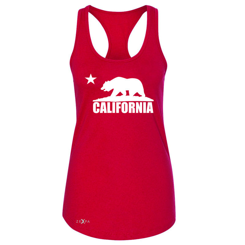 California Bear White Star Women's Racerback State Flag Cali CA Sleeveless - Zexpa Apparel Halloween Christmas Shirts