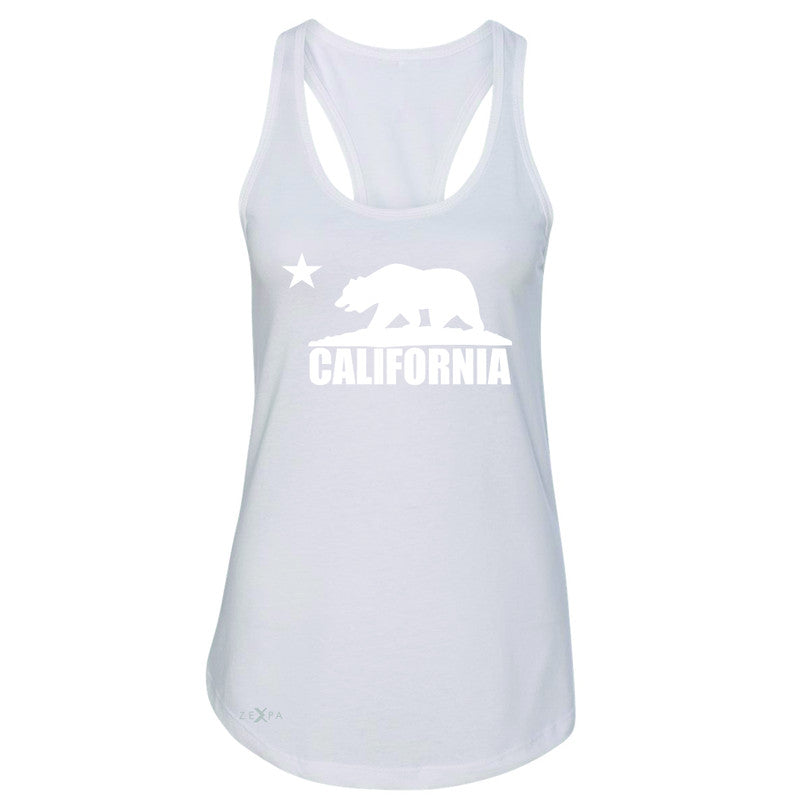 California Bear White Star Women's Racerback State Flag Cali CA Sleeveless - Zexpa Apparel Halloween Christmas Shirts