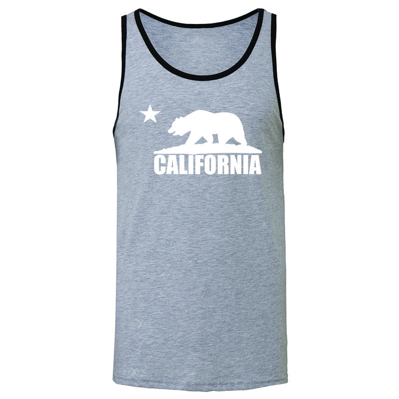 California Bear White Star Men's Jersey Tank State Flag Cali CA Sleeveless - Zexpa Apparel Halloween Christmas Shirts