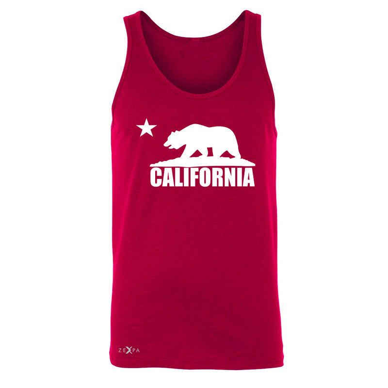 California Bear White Star Men's Jersey Tank State Flag Cali CA Sleeveless - Zexpa Apparel Halloween Christmas Shirts
