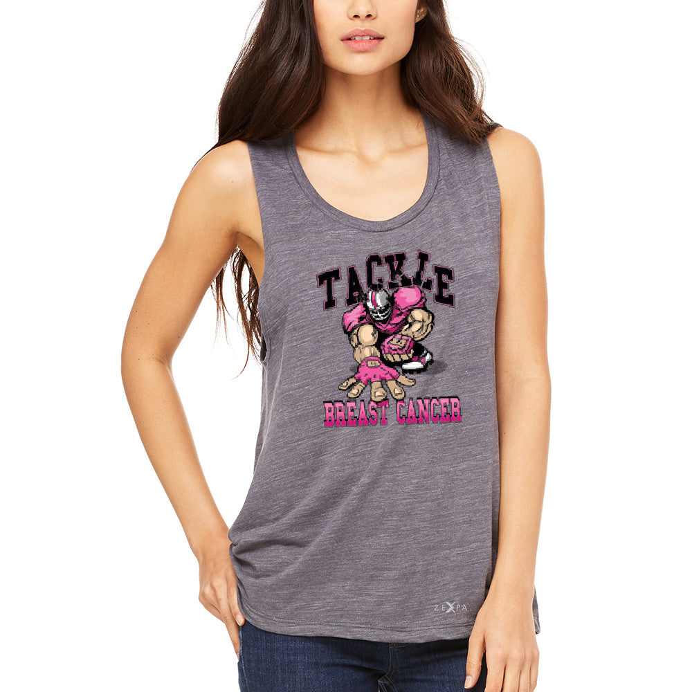 Tackle Breast Cancer Women's Muscle Tee Breast Cancer Awareness Tanks - Zexpa Apparel - 2
