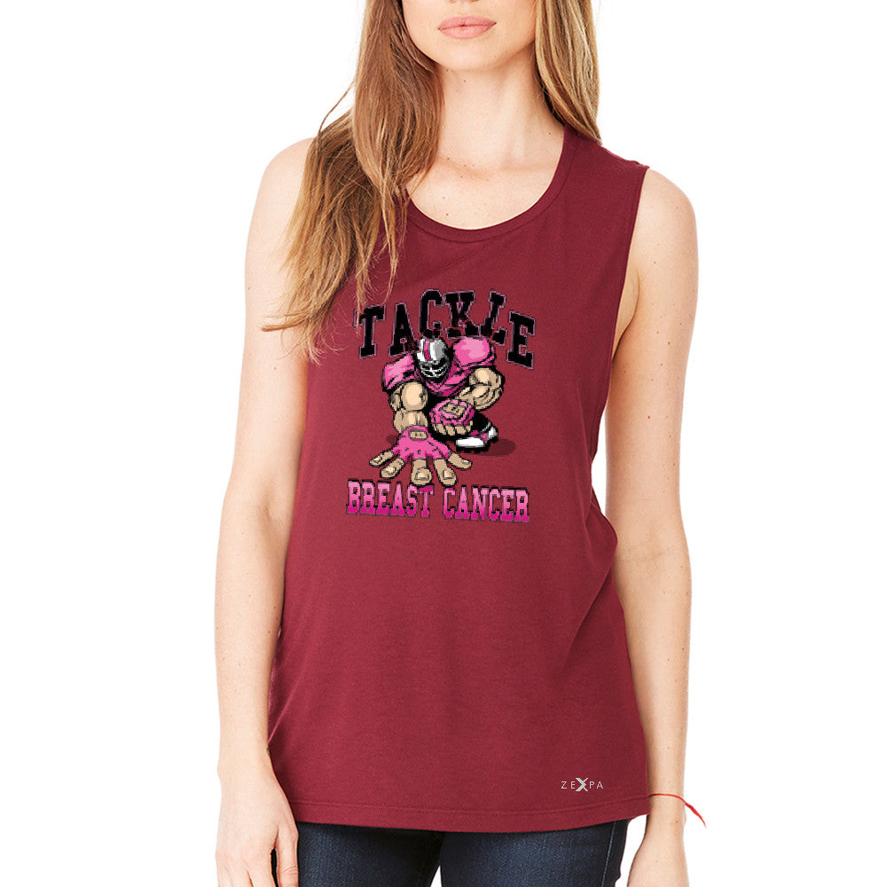 Tackle Breast Cancer Women's Muscle Tee Breast Cancer Awareness Tanks - Zexpa Apparel - 4