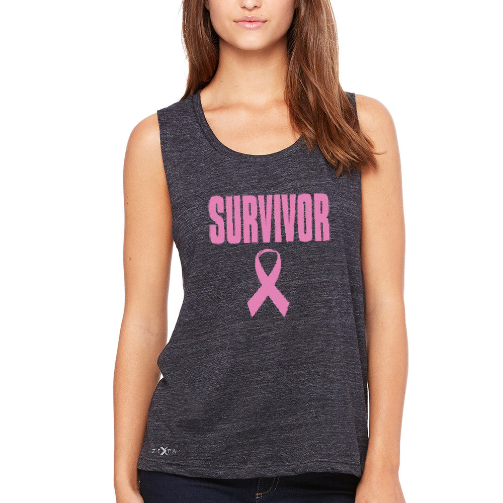 Survivor Pink Ribbon Women's Muscle Tee Breast Cancer Awareness Real Tanks - Zexpa Apparel - 1