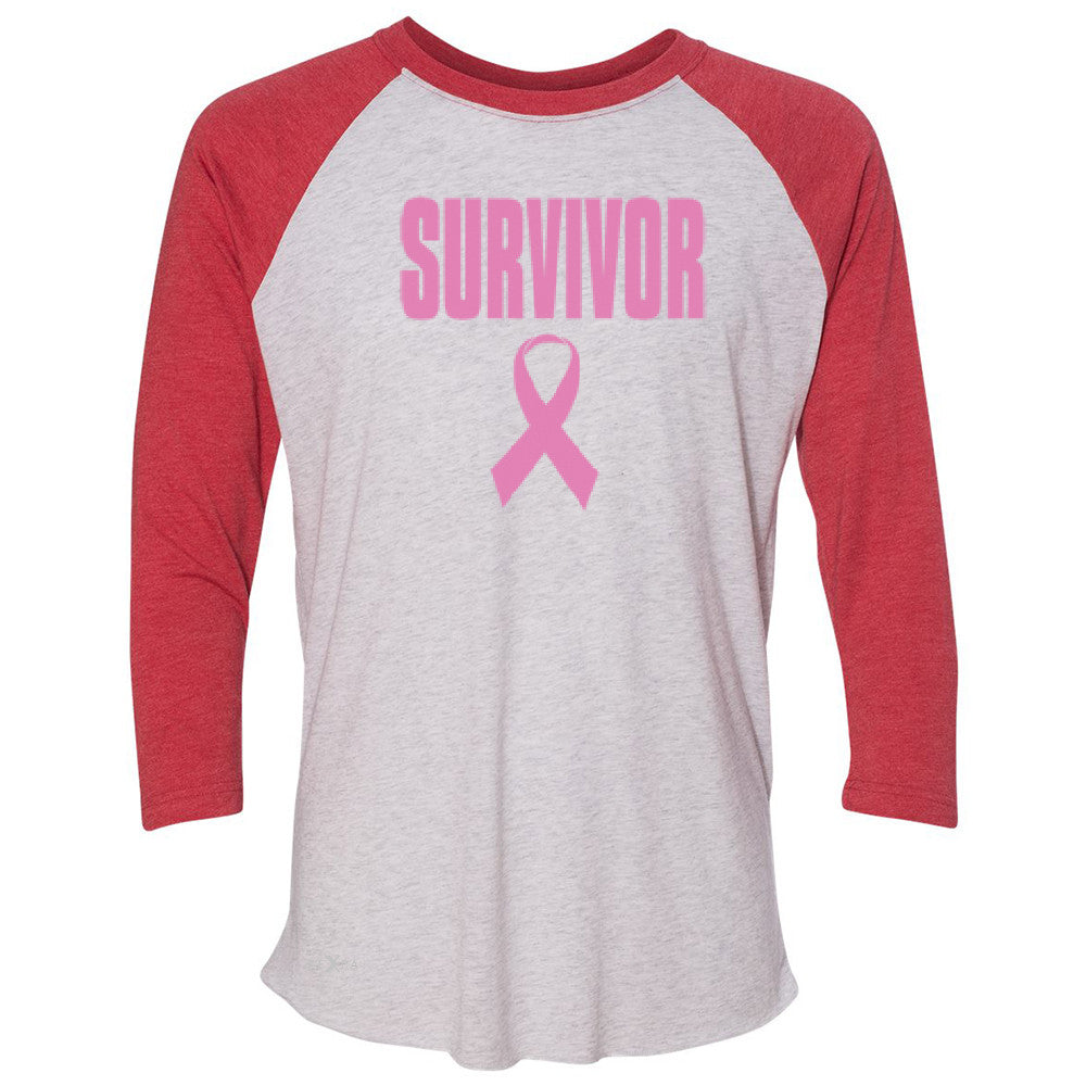 Survivor Pink Ribbon 3/4 Sleevee Raglan Tee Breast Cancer Awareness Real Tee - Zexpa Apparel - 2