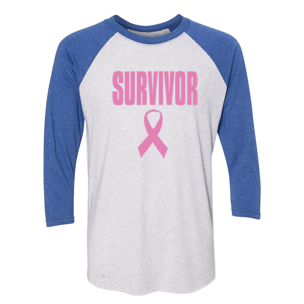 Survivor Pink Ribbon 3/4 Sleevee Raglan Tee Breast Cancer Awareness Real Tee - Zexpa Apparel - 3