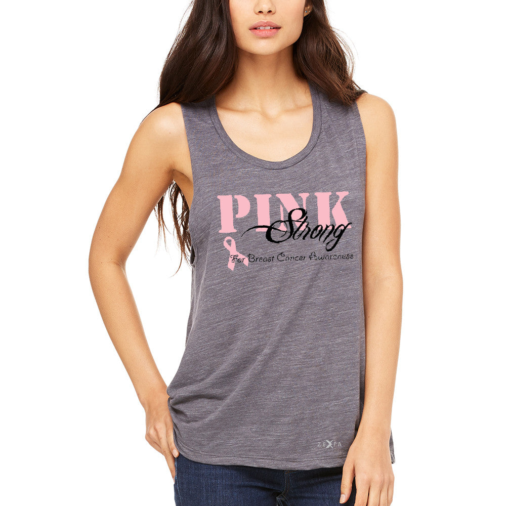 Pink Strong for Breast Cancer Awareness Women's Muscle Tee October Tanks - Zexpa Apparel - 2
