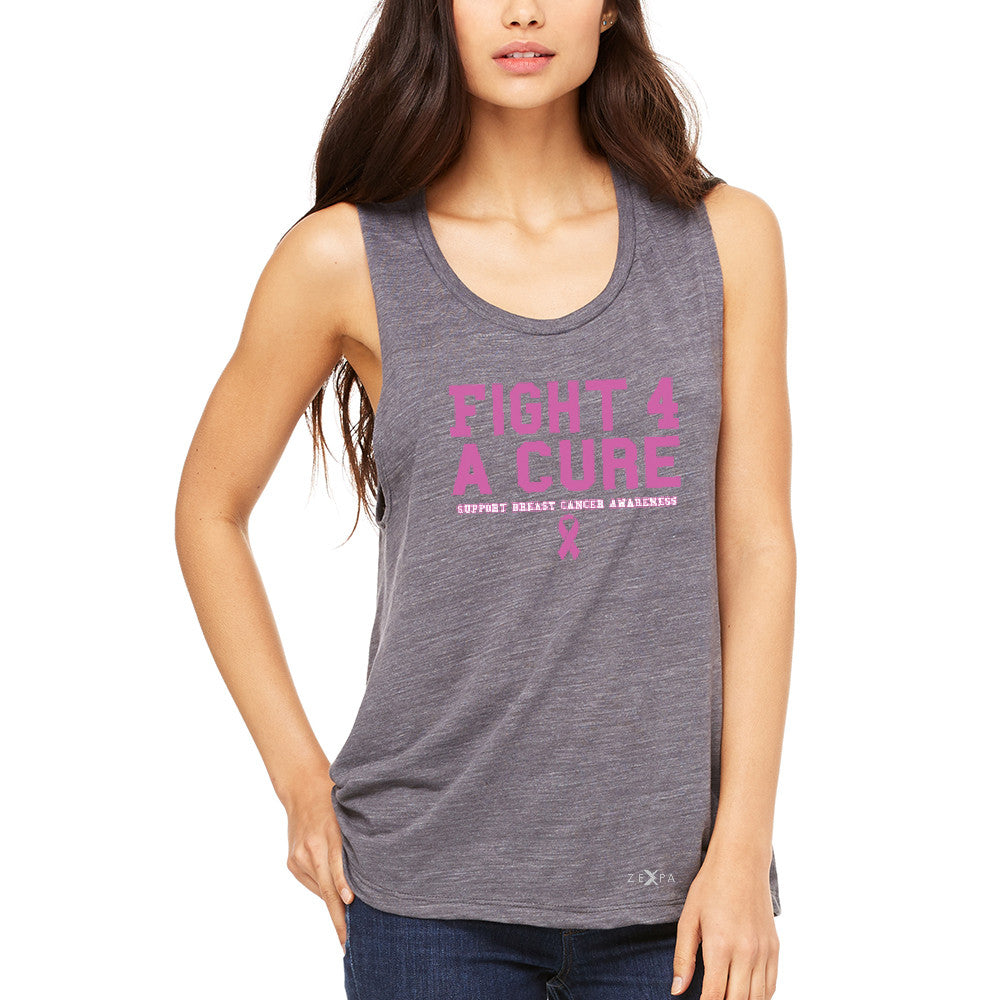 Fight 4 A Cure Women's Muscle Tee Support Breast Cancer Awareness Tanks - Zexpa Apparel - 2