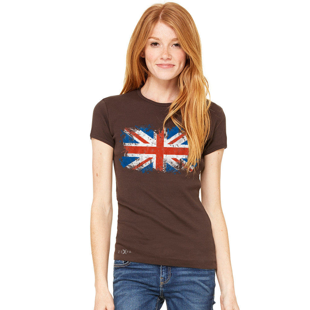 Distressed Atilt British Flag UK Women's T-shirt Patriotic Tee - Zexpa Apparel Halloween Christmas Shirts