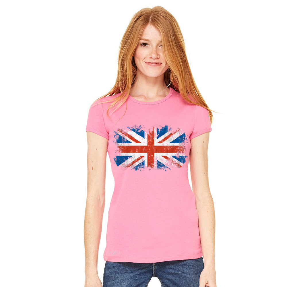 Distressed Atilt British Flag UK Women's T-shirt Patriotic Tee - Zexpa Apparel Halloween Christmas Shirts