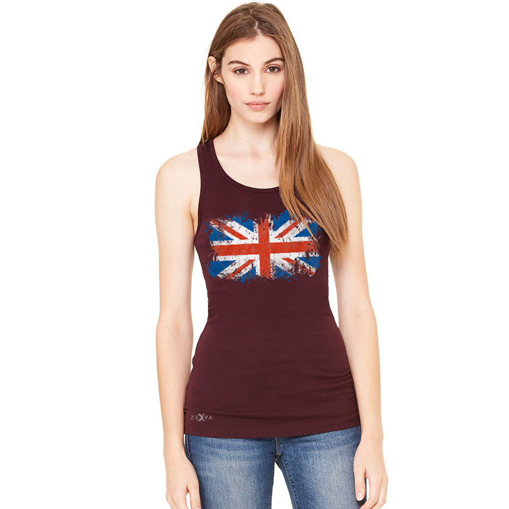 Distressed Atilt British Flag UK Women's Racerback Patriotic Sleeveless - Zexpa Apparel Halloween Christmas Shirts