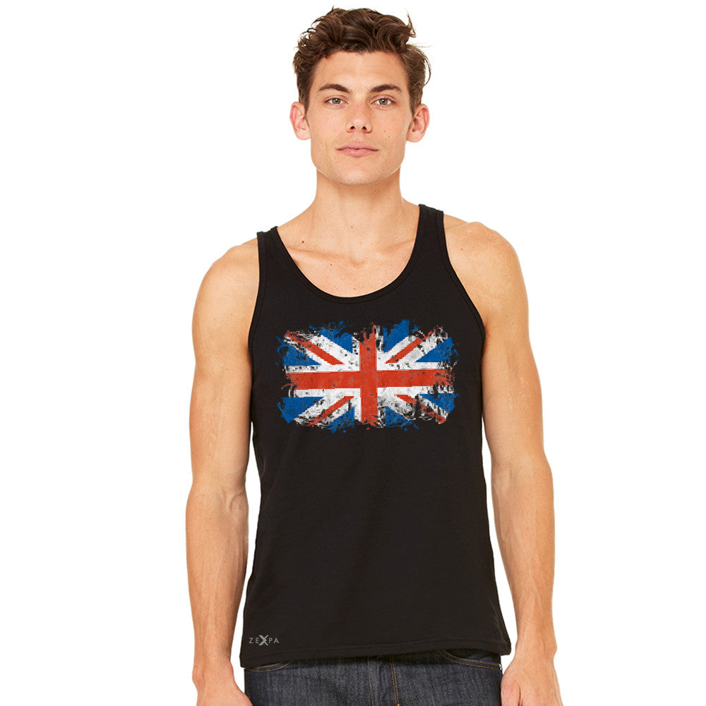 Distressed Atilt British Flag UK Men's Jersey Tank Patriotic Sleeveless - Zexpa Apparel Halloween Christmas Shirts